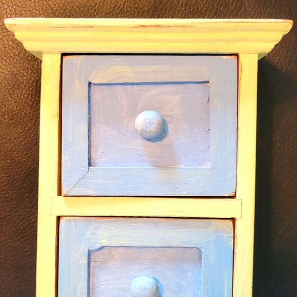 3 Drawer Jewelry Box/ Craft Box. Shabby Chic yellow and blue.